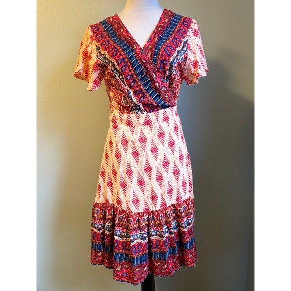 Dresses & Skirts - Boho Wrap Dress Short Sleeve Ruffle Tiered Mini fairy whimsi flowy cottage Y2K